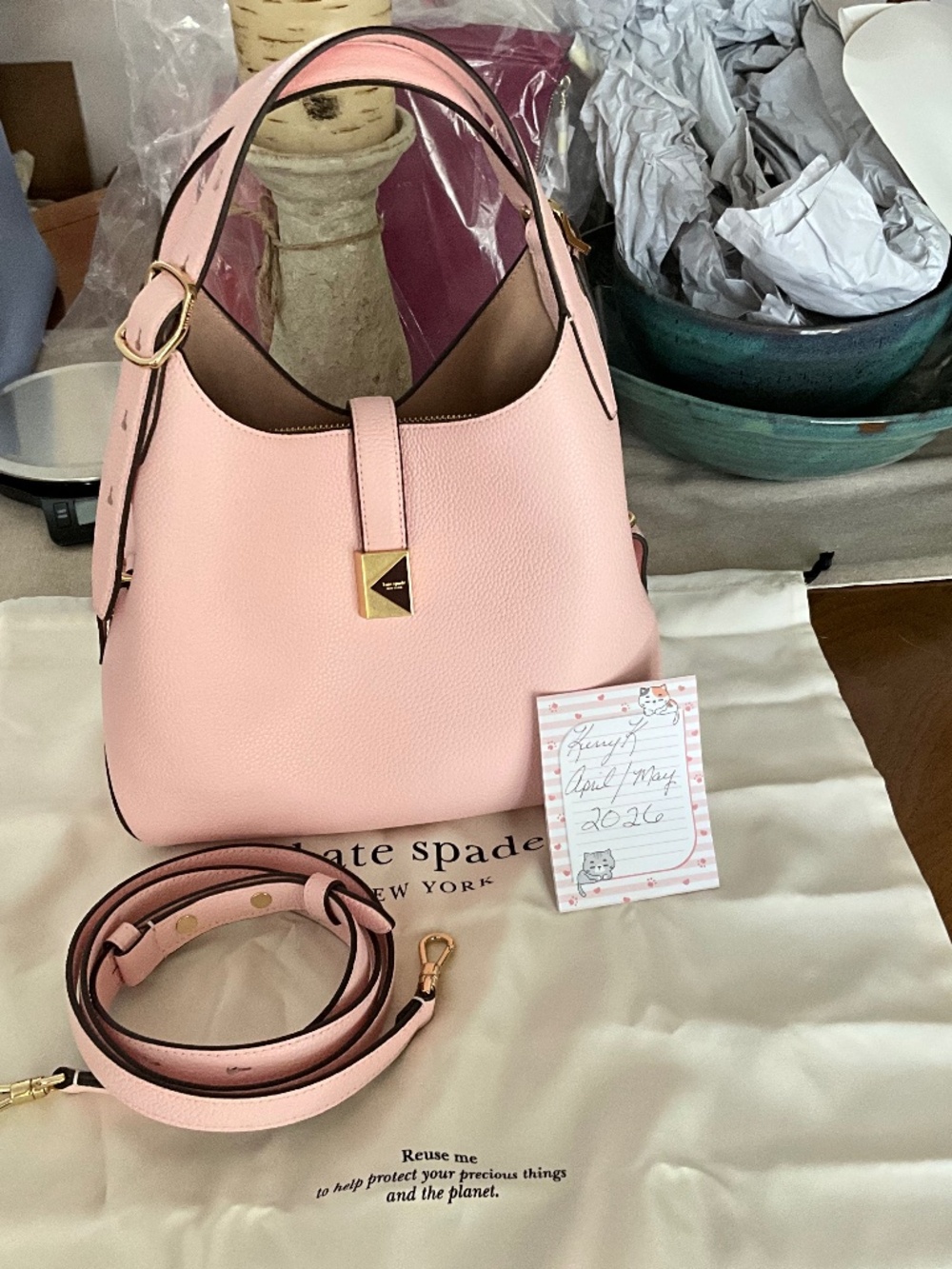 Kate Spade Deco Tote with Crossbody Strap. Pastry Pink